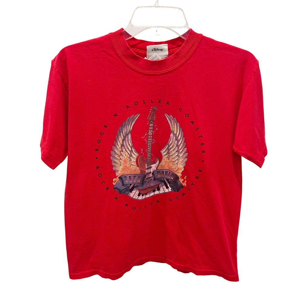 Vintage Disney Rock n Roller Coaster Red Graphic Tee Y2K Angel Wings Kids Large - Picture 2 of 12